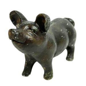 Vintage Heavy Concrete Farmhouse Pig Statue Figurine Dark Brown